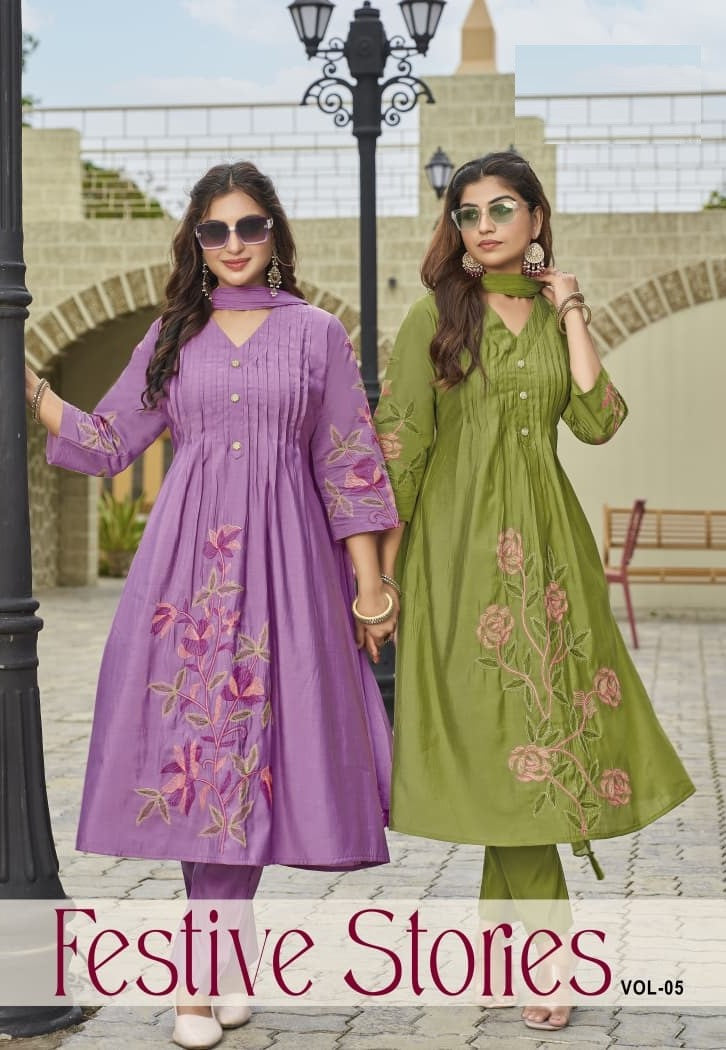 FESTIVE STORIES VOL-05 – Festive Roman Silk Dress with Heavy Embroidery | M.R. Saree Emporium