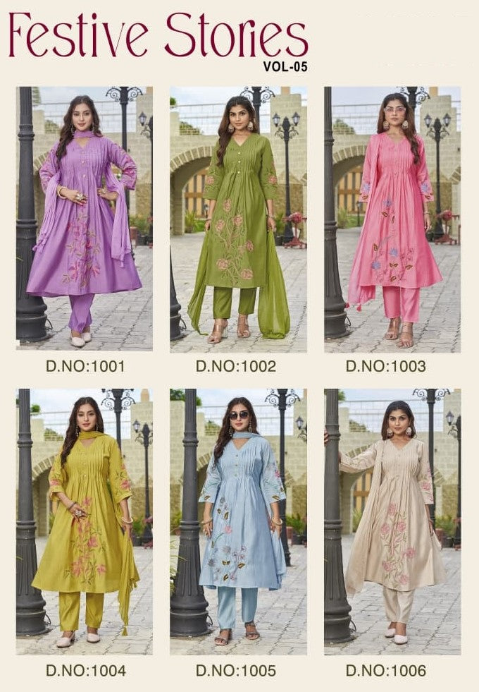 FESTIVE STORIES VOL-05 – Festive Roman Silk Dress with Heavy Embroidery | M.R. Saree Emporium