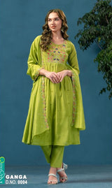 GANGA Designer Chanderi Kurta Set - 8 Pcs Set
