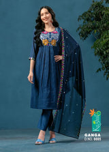 GANGA Designer Chanderi Kurta Set - 8 Pcs Set