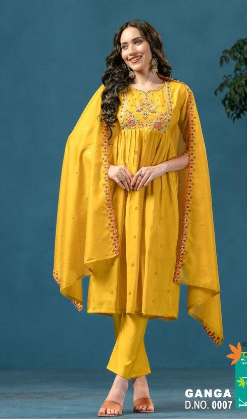 GANGA Designer Chanderi Kurta Set - 8 Pcs Set