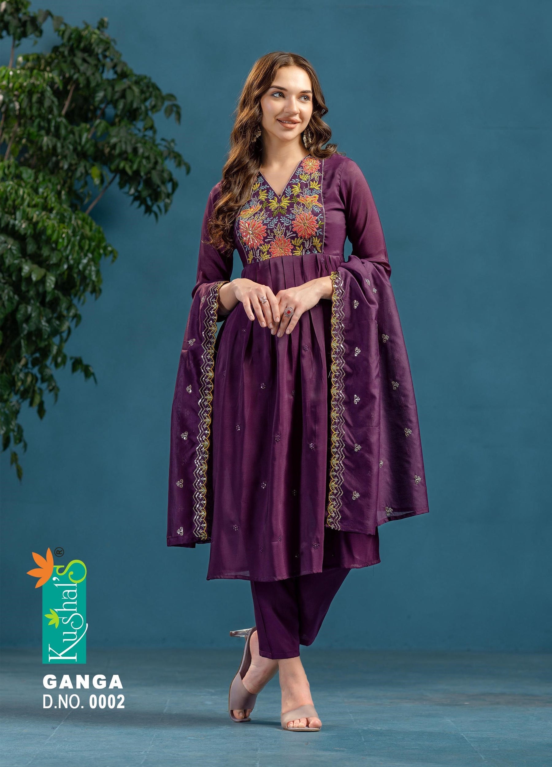 GANGA Designer Chanderi Kurta Set - 8 Pcs Set