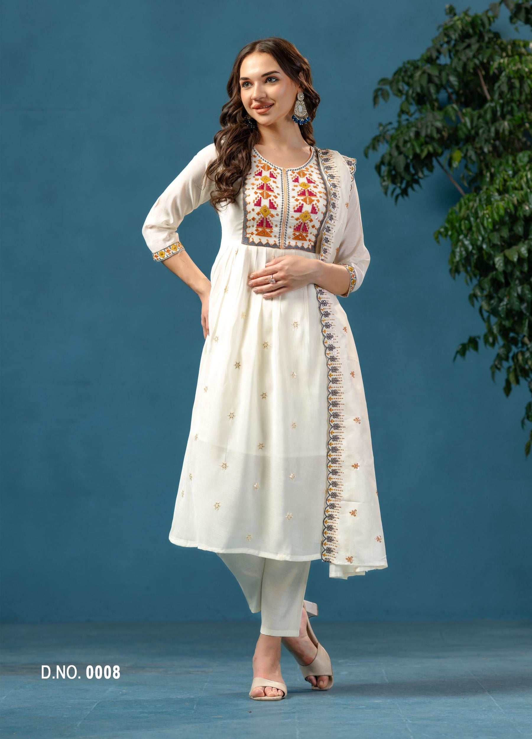 GANGA Designer Chanderi Kurta Set - 8 Pcs Set