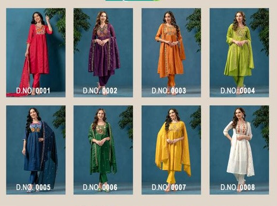 GANGA Designer Chanderi Kurta Set - 8 Pcs Set