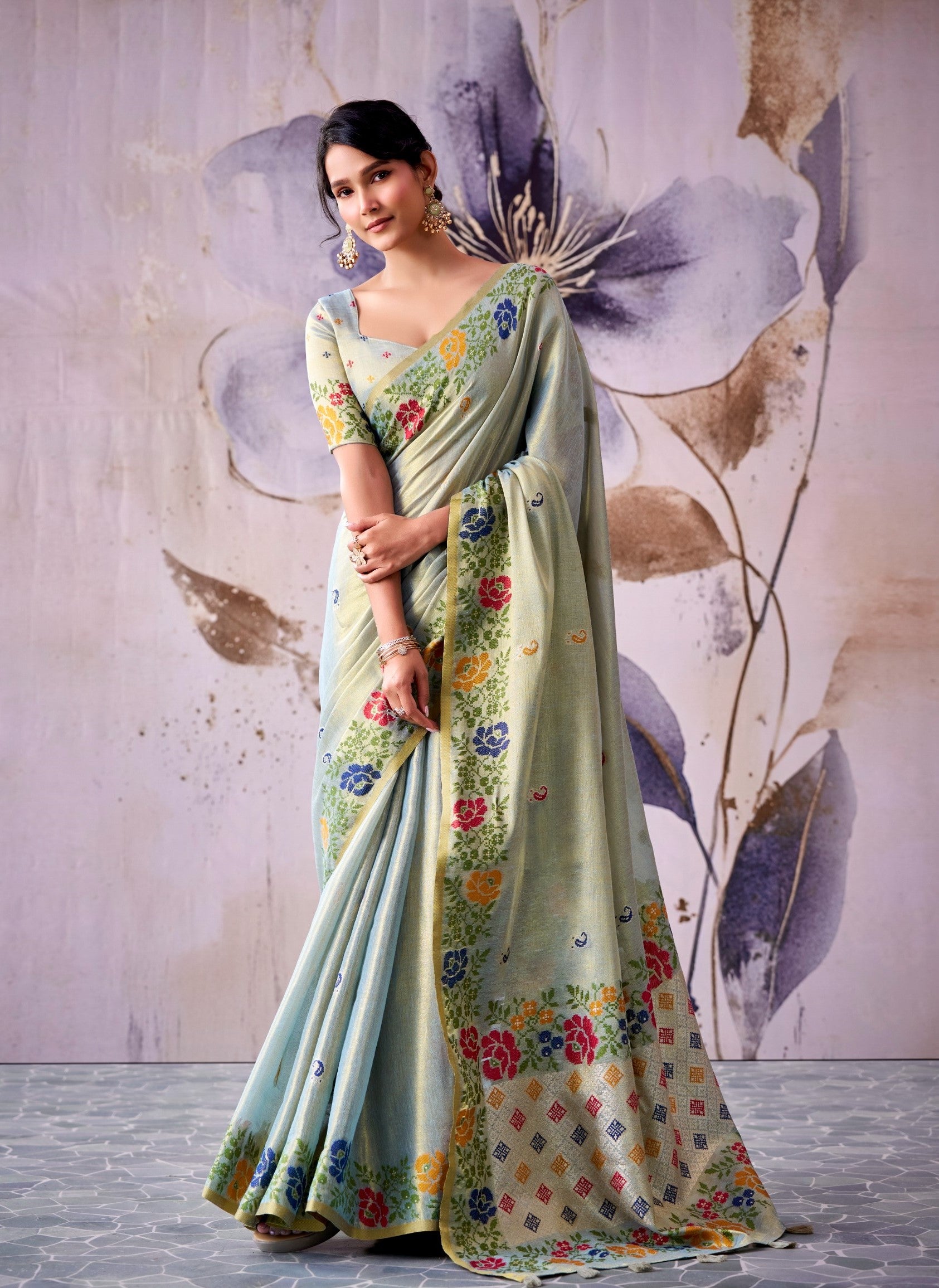 RajPath Fabrics GULDASTA 6 Pcs Set Tissue Silk Saree