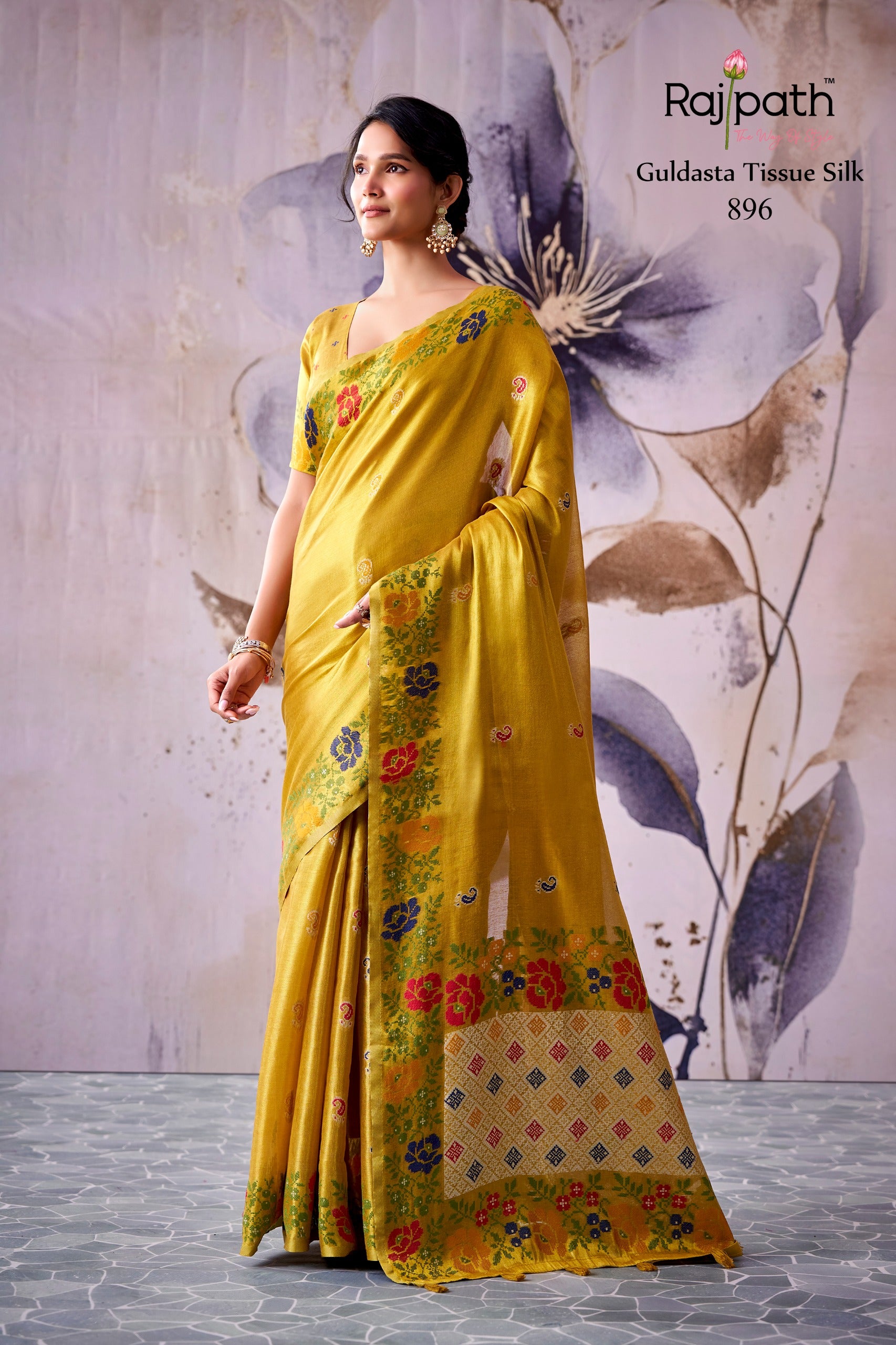RajPath Fabrics GULDASTA 6 Pcs Set Tissue Silk Saree