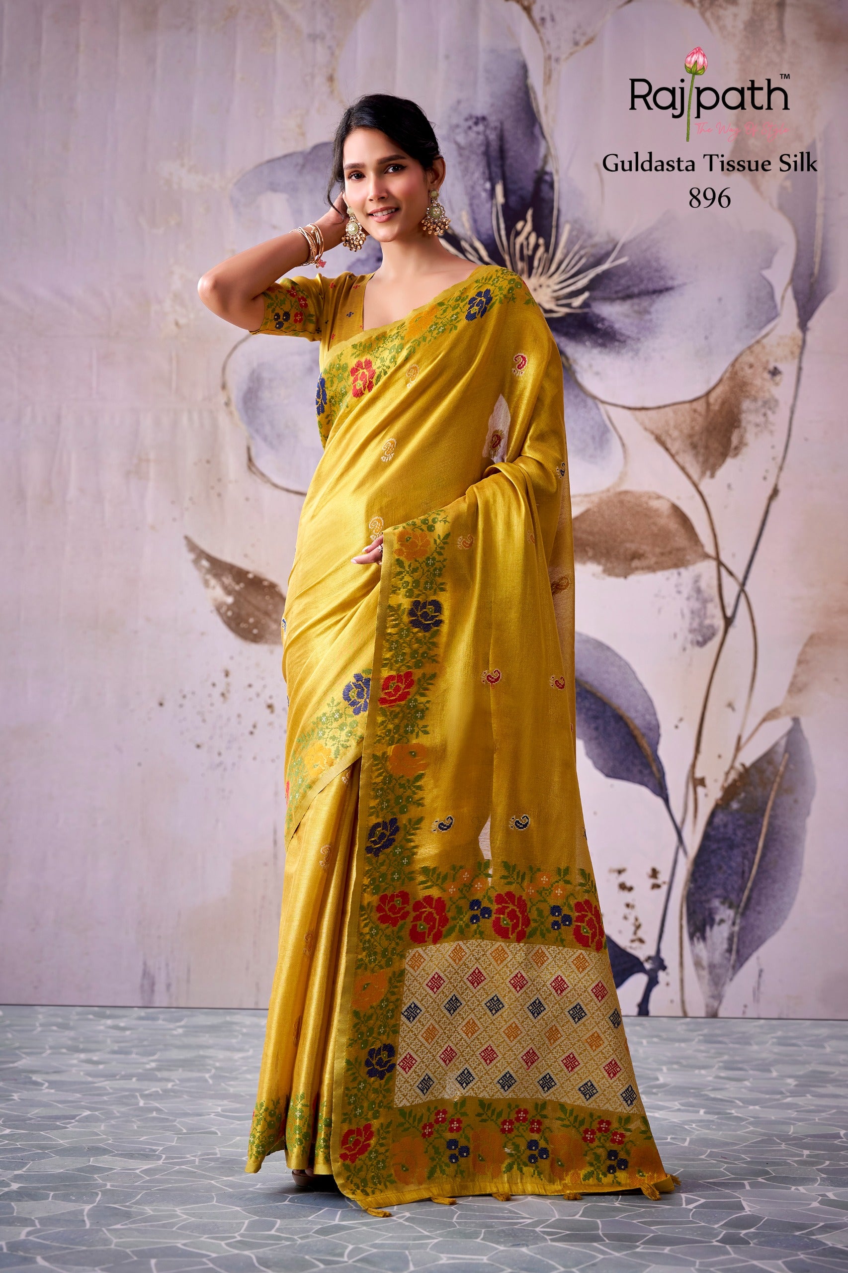 RajPath Fabrics GULDASTA 6 Pcs Set Tissue Silk Saree