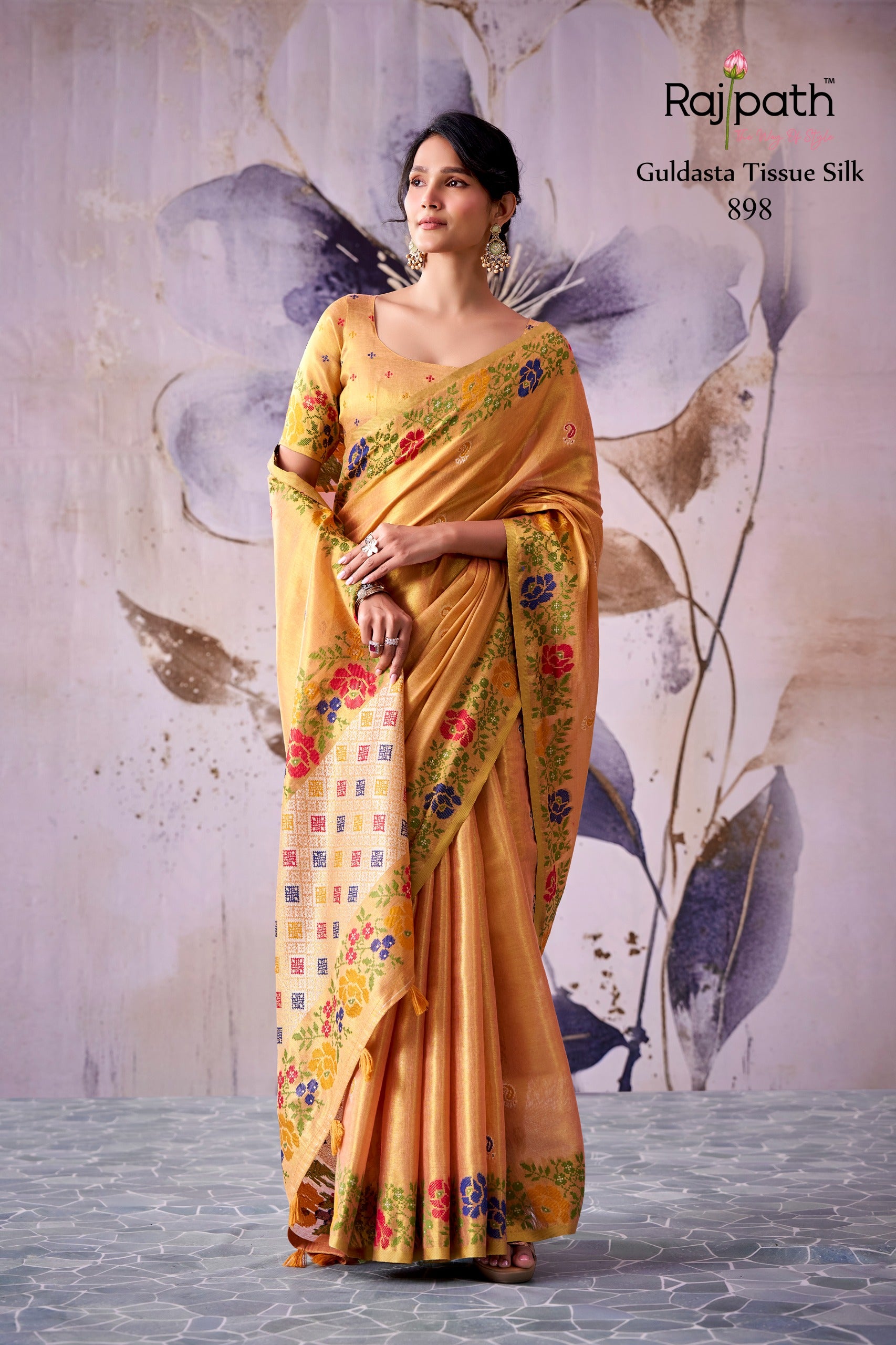 RajPath Fabrics GULDASTA 6 Pcs Set Tissue Silk Saree
