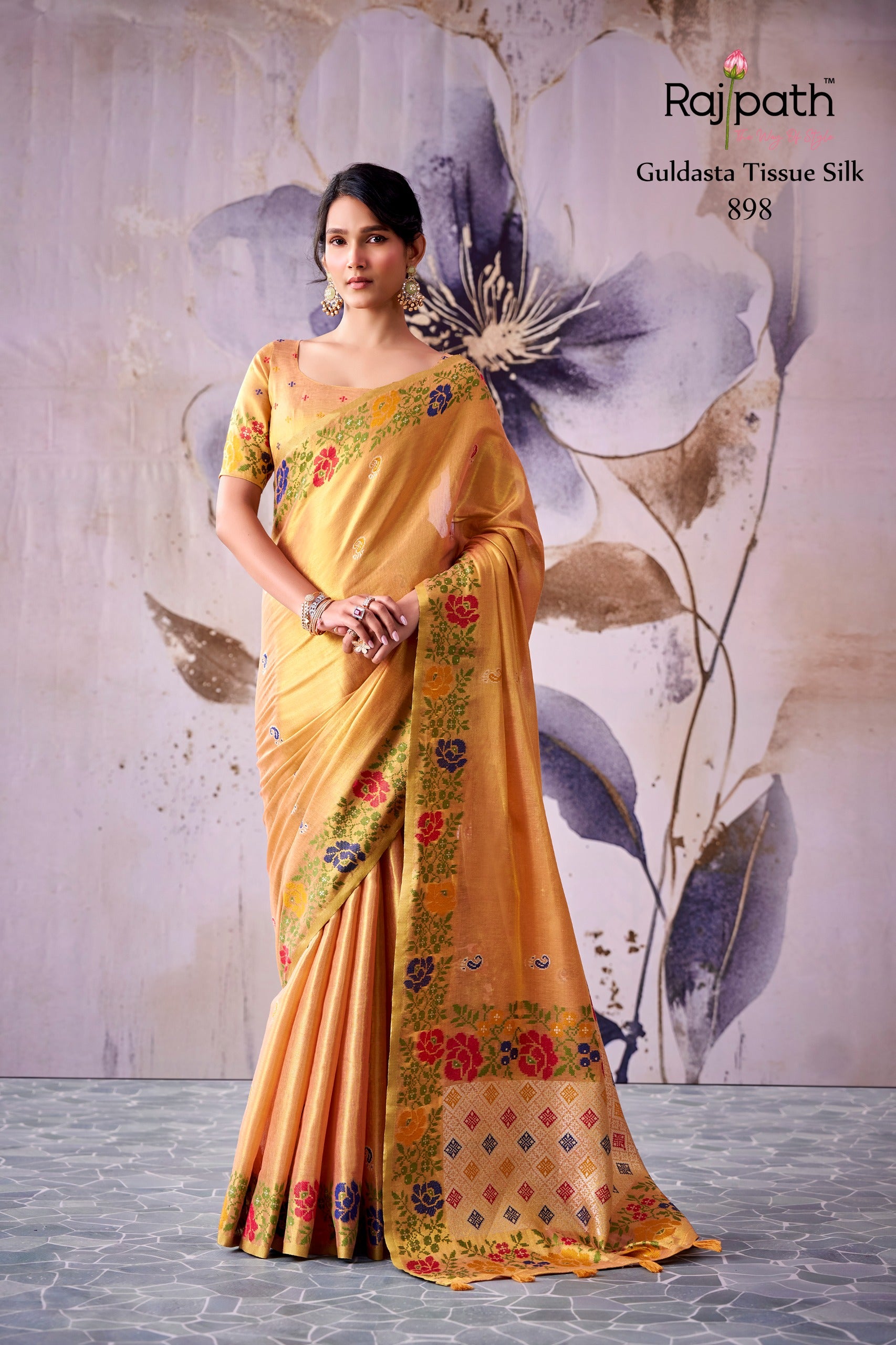 RajPath Fabrics GULDASTA 6 Pcs Set Tissue Silk Saree