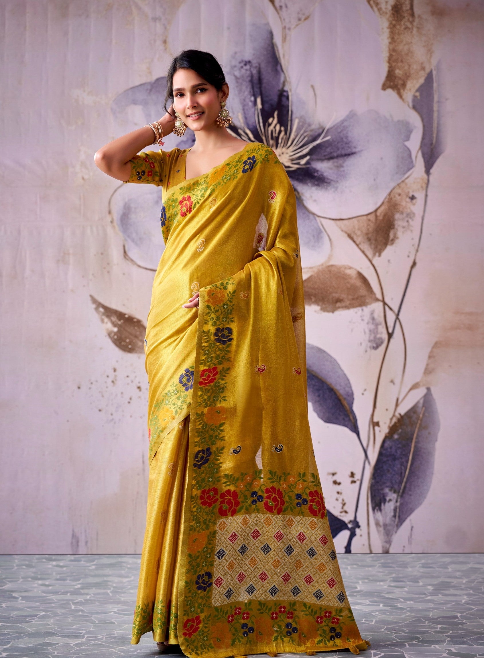RajPath Fabrics GULDASTA 6 Pcs Set Tissue Silk Saree