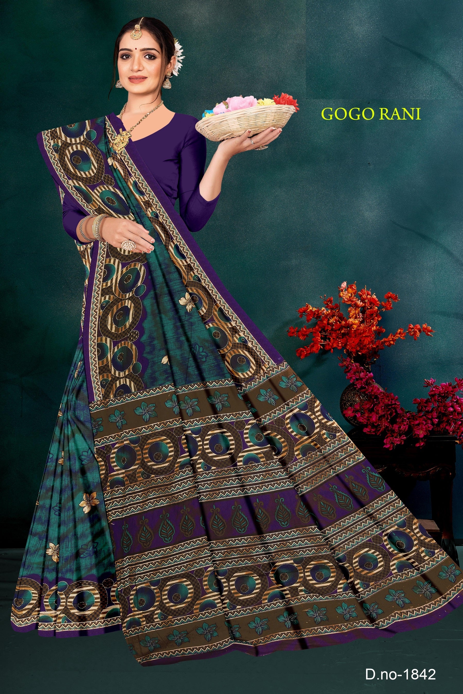 Fancy Printed Cotton Saree – Gogo Rani-M.R. Saree Emporium