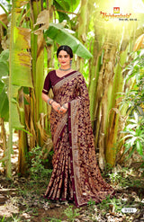 Krishnaleela Hasrat Brasso Floral Printed Saree with Designer Border - 8 PCS Set