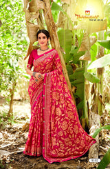Krishnaleela Hasrat Brasso Floral Printed Saree with Designer Border - 8 PCS Set