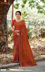 Krishnaleela Hastkala Fancy Fabrics Printed Saree with Designer Border - 8 PCS Set