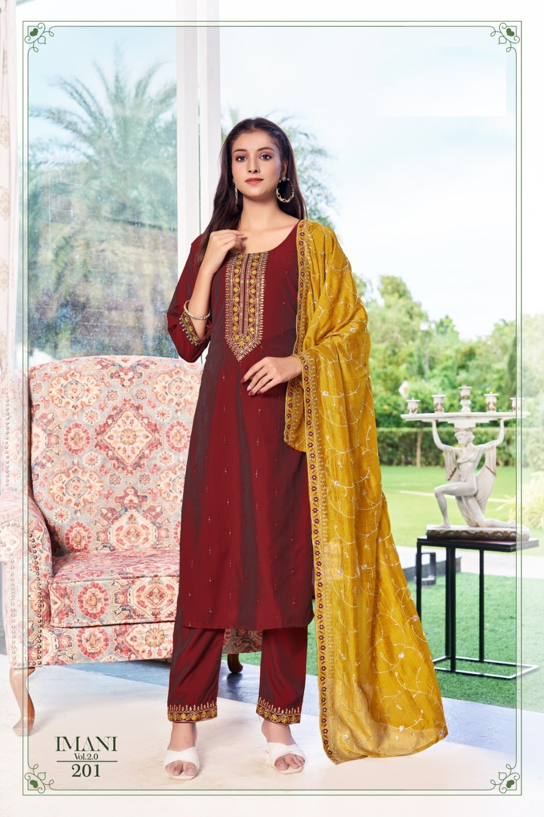 IMANI-2.0 – 3 PCS Straight Dress Set in Rangeela Silk -M.R. Saree Emporium