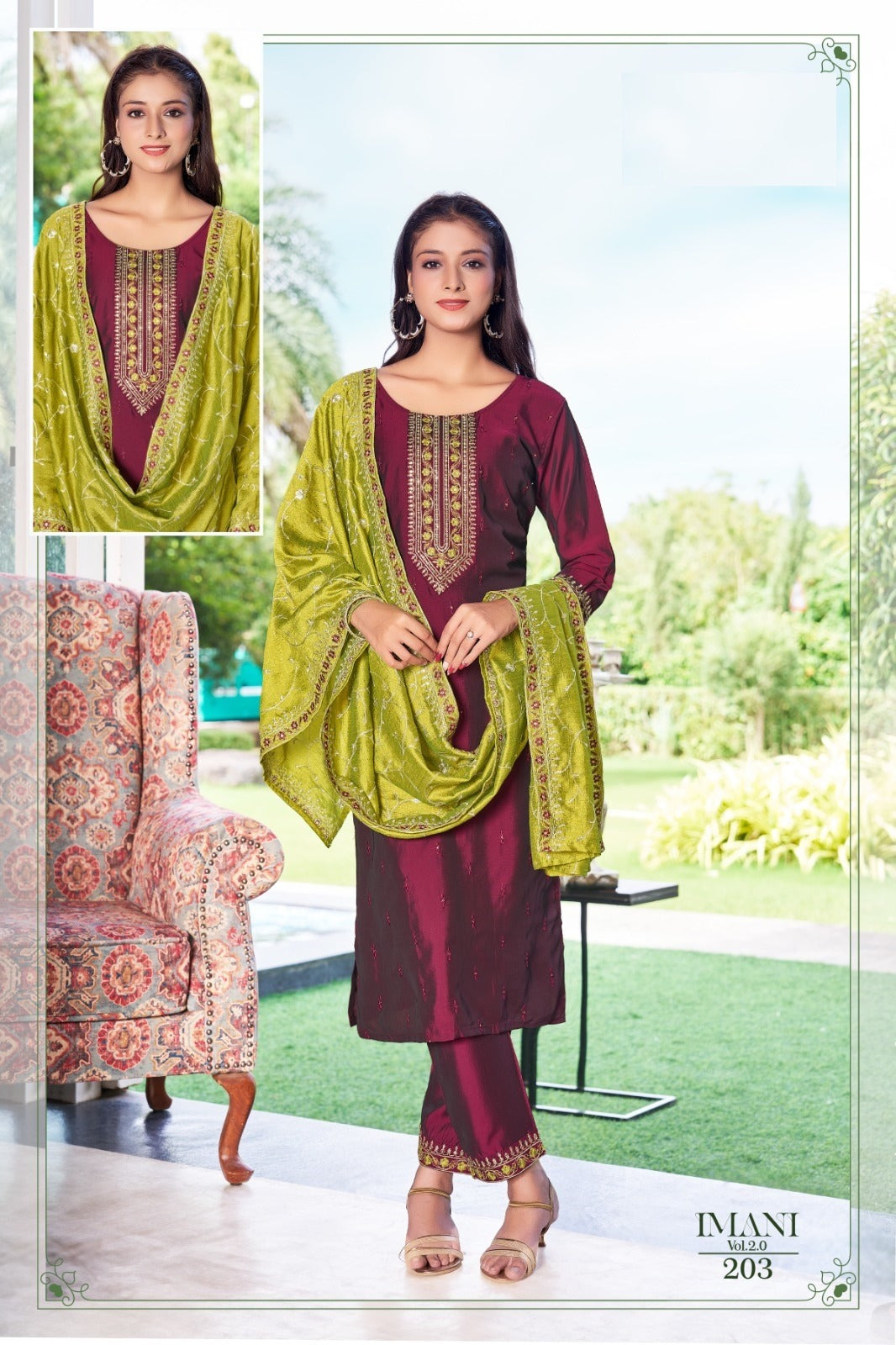 IMANI-2.0 – 3 PCS Straight Dress Set in Rangeela Silk -M.R. Saree Emporium