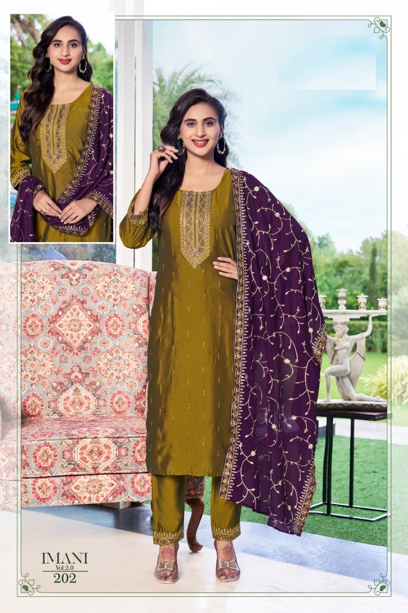 IMANI-2.0 – 3 PCS Straight Dress Set in Rangeela Silk -M.R. Saree Emporium