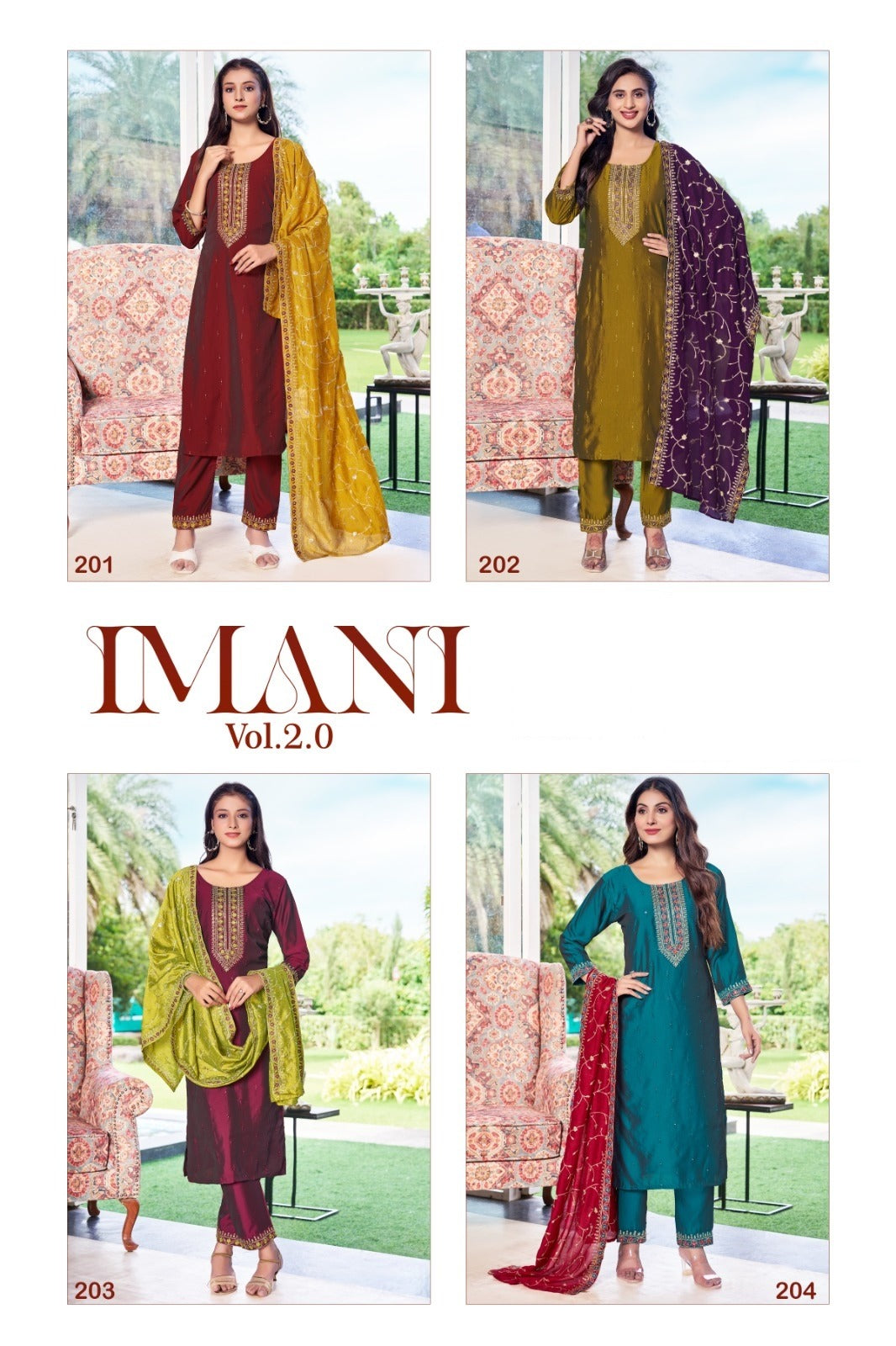 IMANI-2.0 – 3 PCS Straight Dress Set in Rangeela Silk -M.R. Saree Emporium