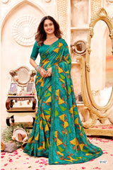 Inayat Designer Saree with Multicolor Border - 8 Pcs Set
