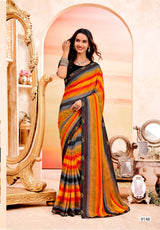 Inayat Designer Saree with Multicolor Border - 8 Pcs Set