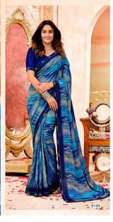Inayat Designer Saree with Multicolor Border - 8 Pcs Set