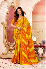 Inayat Designer Saree with Multicolor Border - 8 Pcs Set