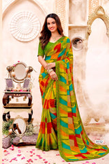 Inayat Designer Saree with Multicolor Border - 8 Pcs Set