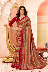 Inayat Designer Saree with Multicolor Border - 8 Pcs Set
