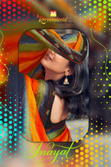 Inayat Designer Saree with Multicolor Border - 8 Pcs Set