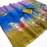 Indira Linen Saree for Women - Soft Linen with Fancy Butterfly Print & Tassels Designer Saree (Single Available) - M.R. Saree Emporium