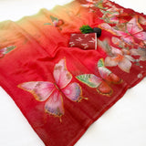 Indira Linen Saree for Women - Soft Linen with Fancy Butterfly Print & Tassels Designer Saree (Single Available) - M.R. Saree Emporium