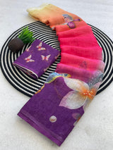 Indira Linen Saree for Women - Soft Linen with Fancy Butterfly Print & Tassels Designer Saree (Single Available) - M.R. Saree Emporium