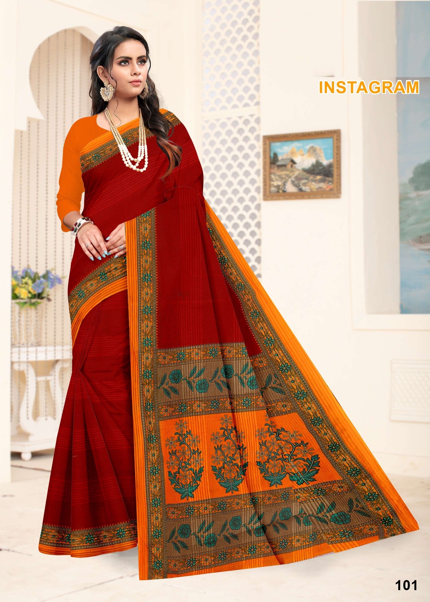 Instagram Cotton Printed Saree Set – 08 Pcs -Pure Cotton Sarees - M.R. Saree Emporium