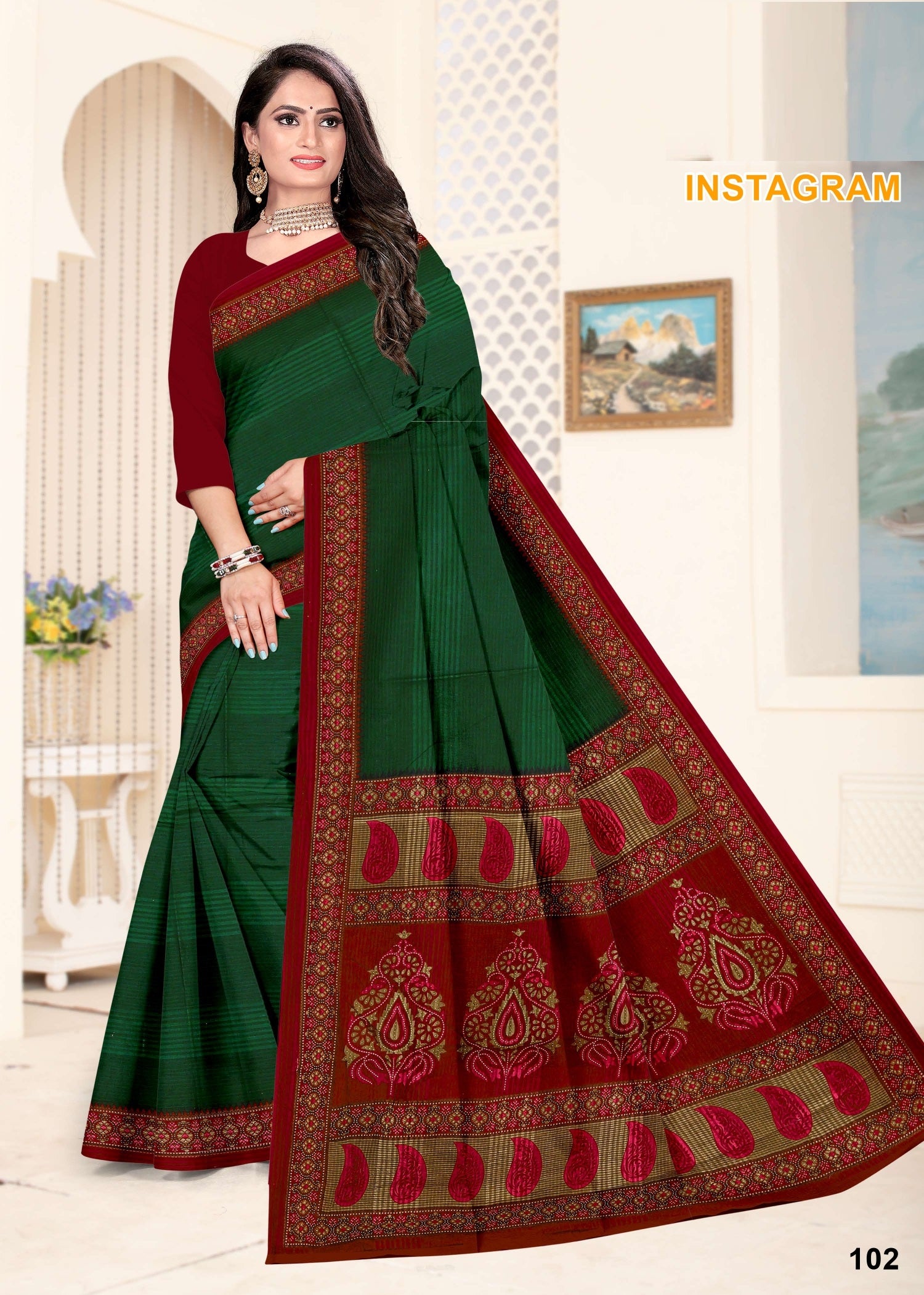 Instagram Cotton Printed Saree Set – 08 Pcs -Pure Cotton Sarees - M.R. Saree Emporium