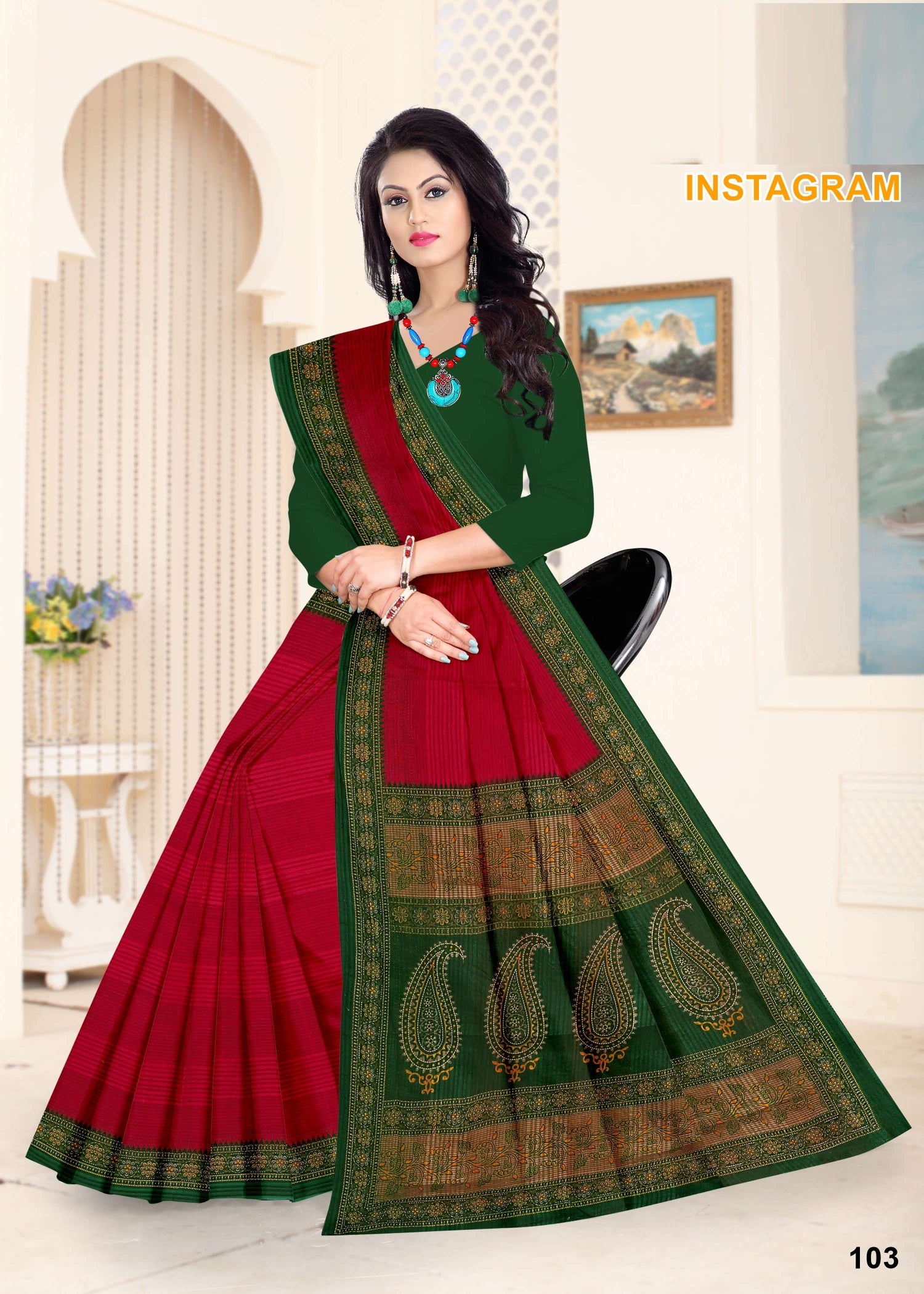 Instagram Cotton Printed Saree Set – 08 Pcs -Pure Cotton Sarees - M.R. Saree Emporium