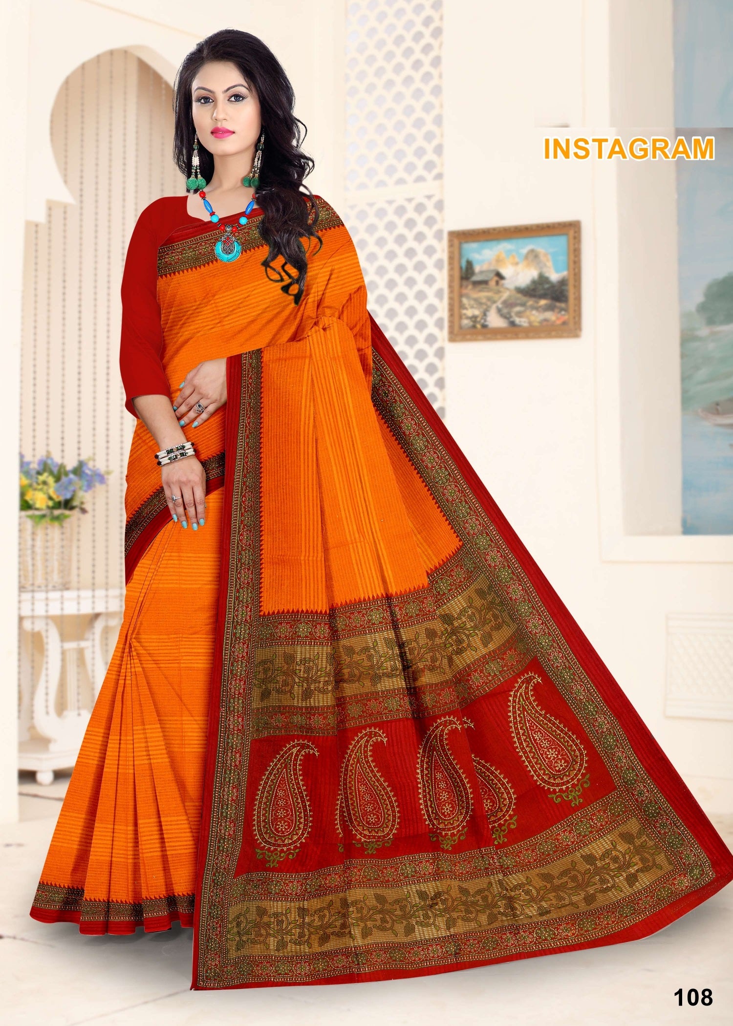 Instagram Cotton Printed Saree Set – 08 Pcs -Pure Cotton Sarees - M.R. Saree Emporium