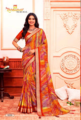 Jhanak Traditional Printed Saree with Elegant Zari Border & Designer Pallu