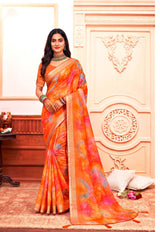 Jhanak Traditional Printed Saree with Elegant Zari Border & Designer Pallu