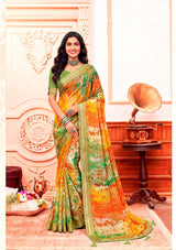 Jhanak Traditional Printed Saree with Elegant Zari Border & Designer Pallu