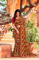Joganiya-2 Georgette Abstract Geometric Printed Saree Designer Printed Border 8 PCS Set