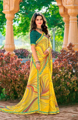 Joganiya-2 Georgette Abstract Geometric Printed Saree Designer Printed Border 8 PCS Set