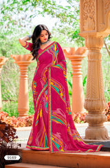Joganiya-2 Georgette Abstract Geometric Printed Saree Designer Printed Border 8 PCS Set