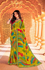 Joganiya-2 Georgette Abstract Geometric Printed Saree Designer Printed Border 8 PCS Set