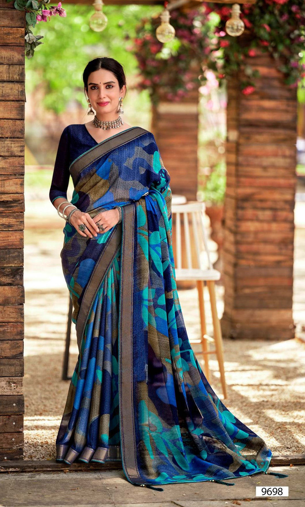 Krishnaleela Julliana-2 Fancy Fabrics Printed Saree with Designer Border - 8 PCS Set