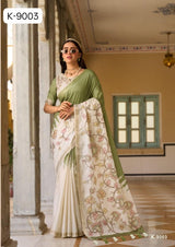 Kira Kalam Temple Pure Tussar Silk Saree - Designer Floral Pallu & Printed Body - M.R. Saree Emporium