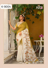 Kira Kalam Temple Pure Tussar Silk Saree - Designer Floral Pallu & Printed Body - M.R. Saree Emporium