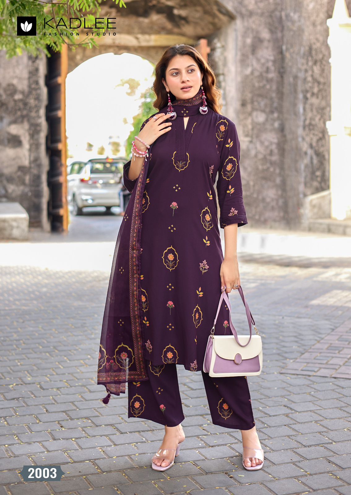 Kadlee Classy Look Rayon Printed Kurti Pant Dupatta Set 6 Pcs
