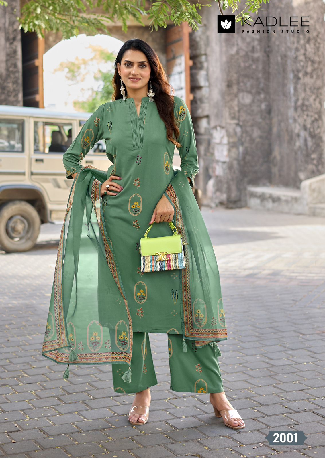 Kadlee Classy Look Rayon Printed Kurti Pant Dupatta Set 6 Pcs