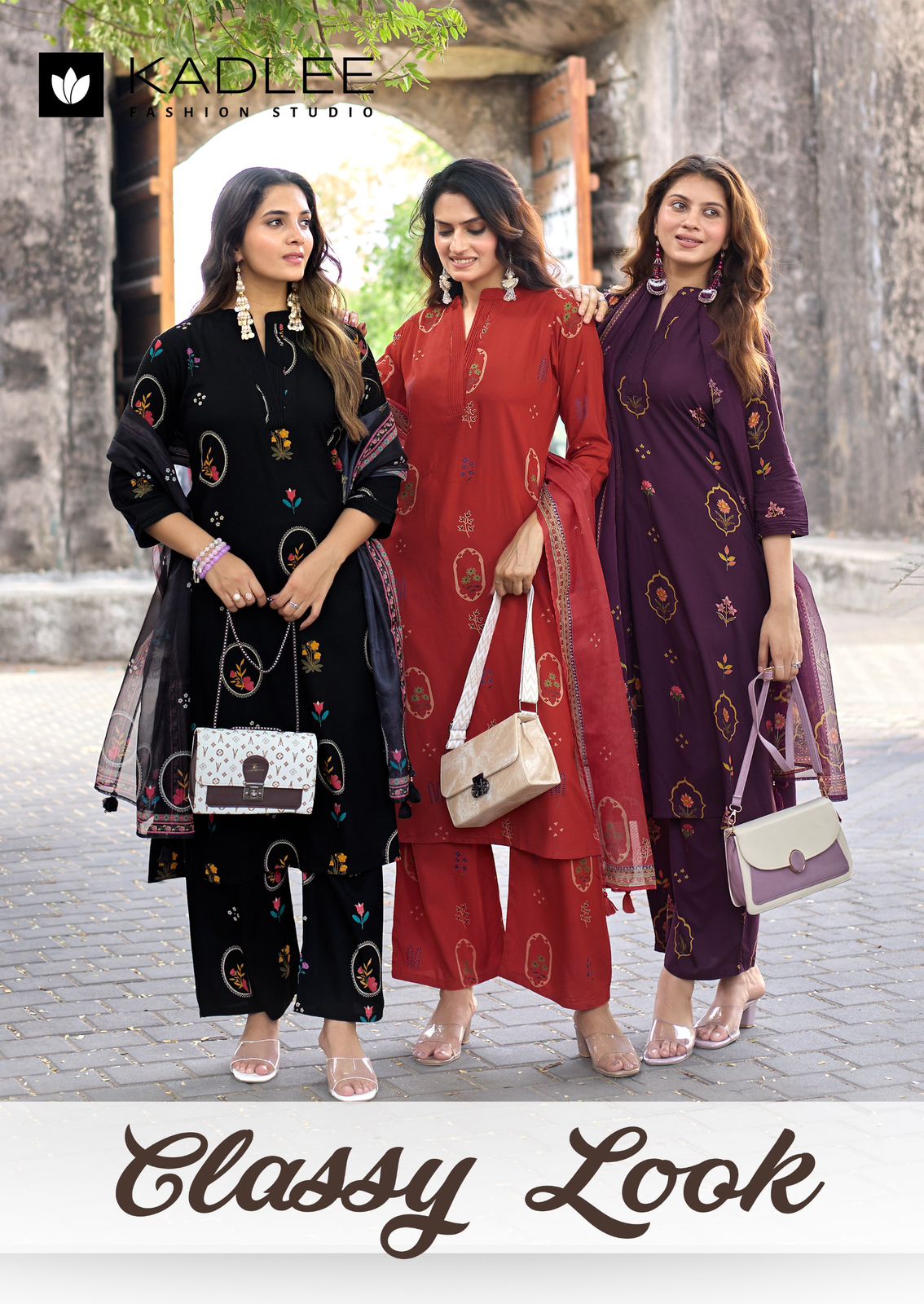 Kadlee Classy Look Rayon Printed Kurti Pant Dupatta Set 6 Pcs