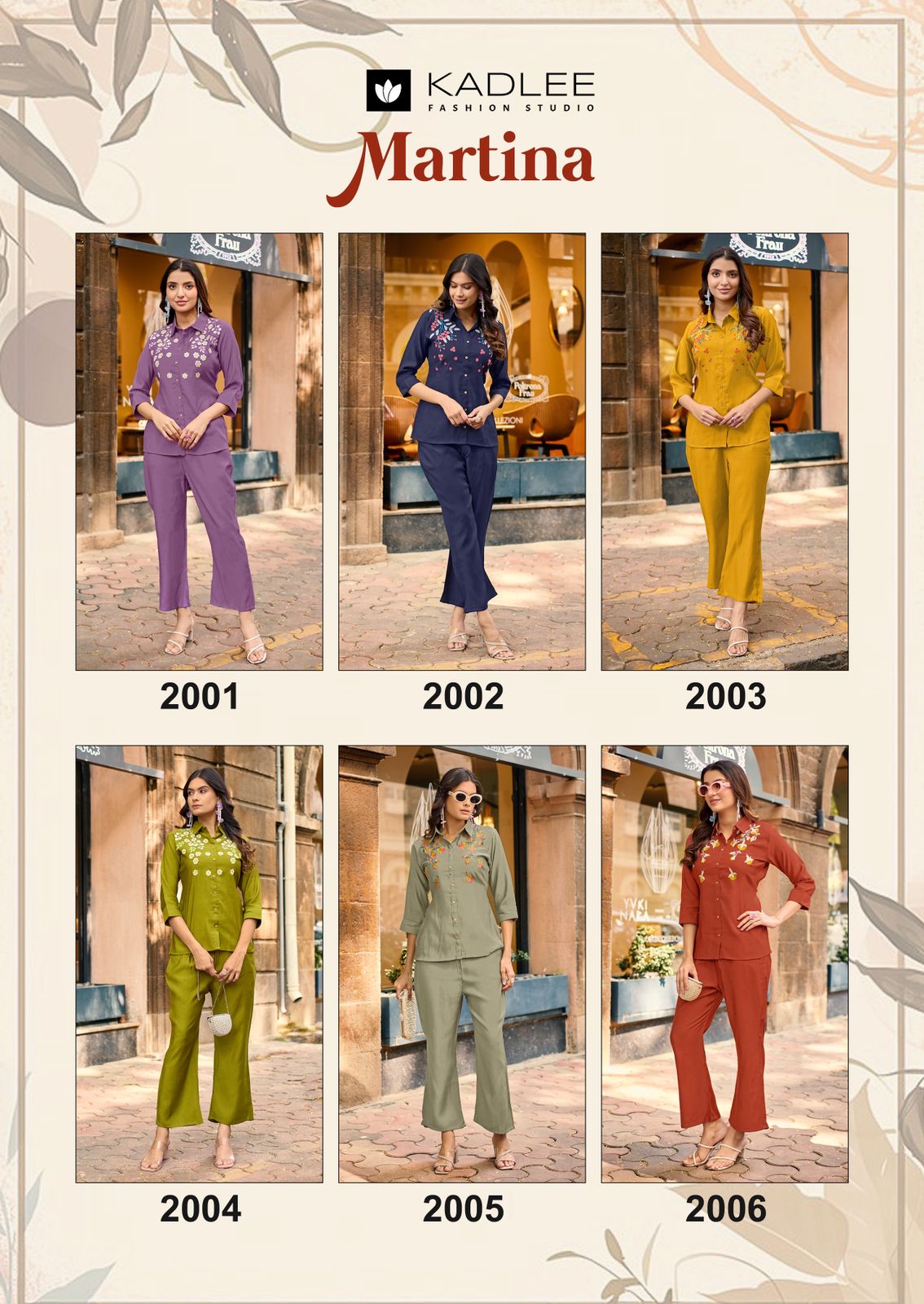 KADLEE Martina Viscose Weaving Embroidered Co-Ord 6 Pcs Set
